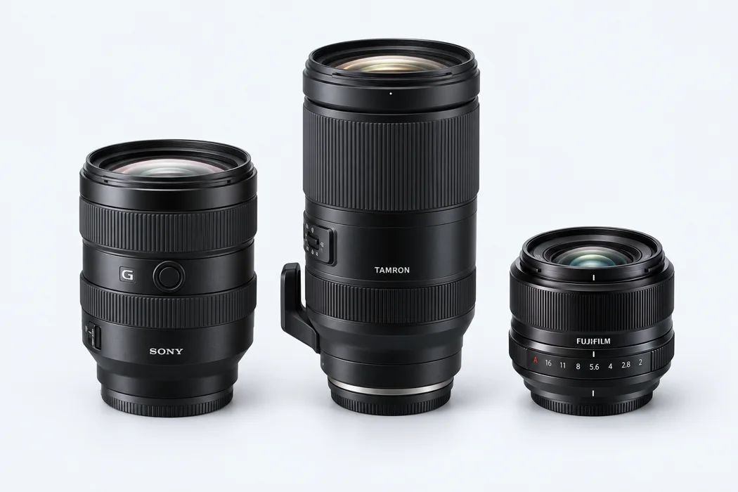 AI ilustracija Sony, Tamron i Fujifilm objektiva